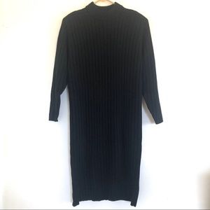 Vintage Liz Claiborne Wool Blend Black Midi Dress.